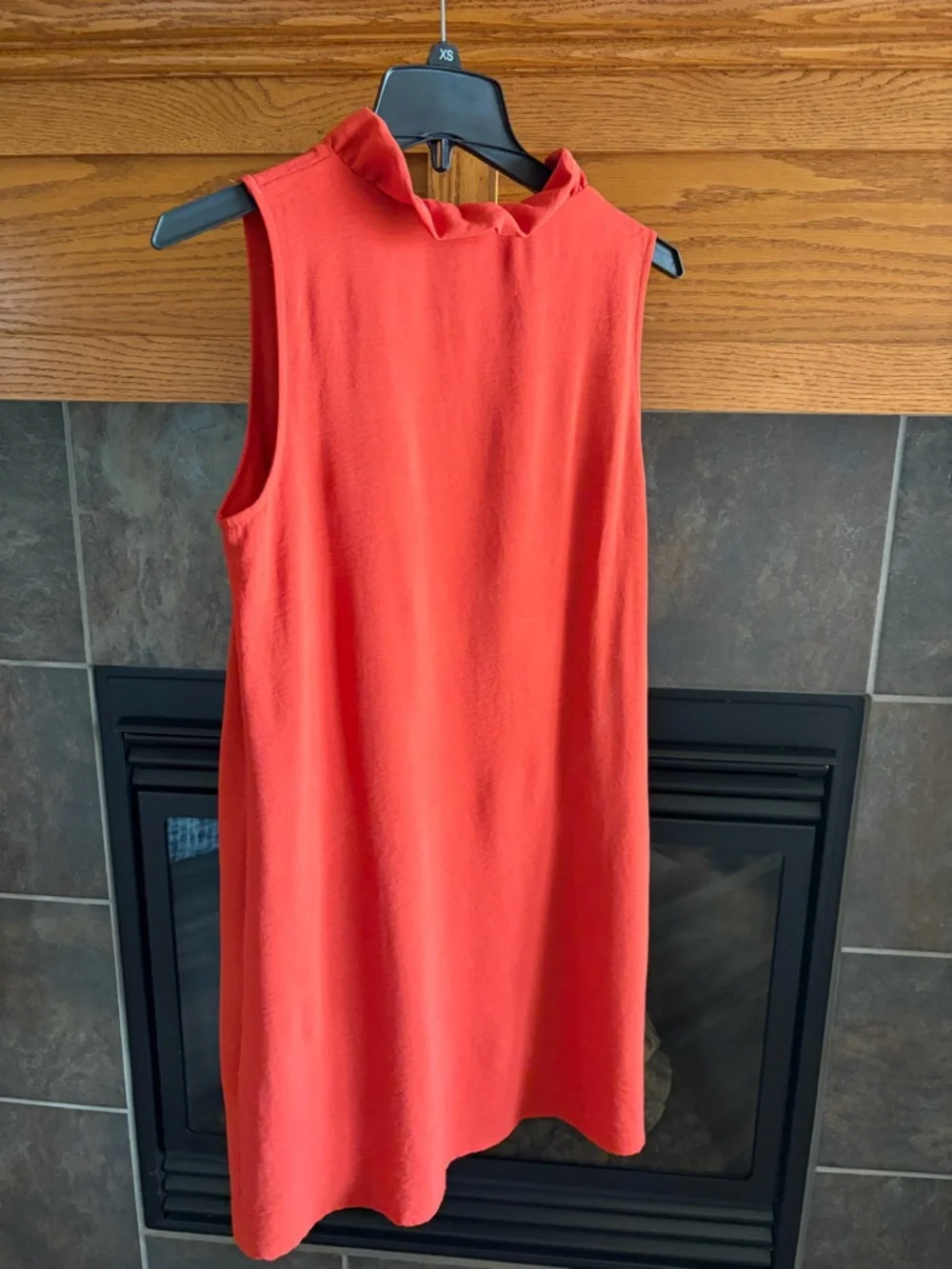 Sleeveless Ruffle V-Neck Dress in Coral orange/Red - Picture 2 of 4